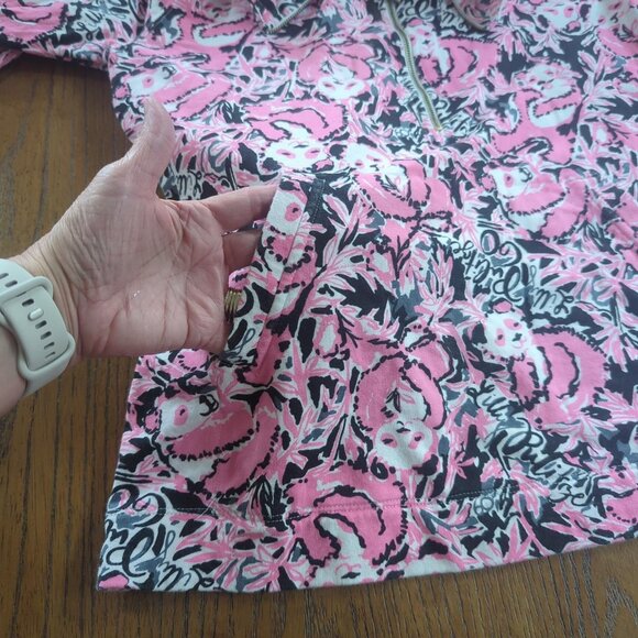 Lilly Pulitzer Hangin With My Boo Skipper Pink Sz M Terry 1/2 Zip Sweatshirt Top - Picture 7 of 16